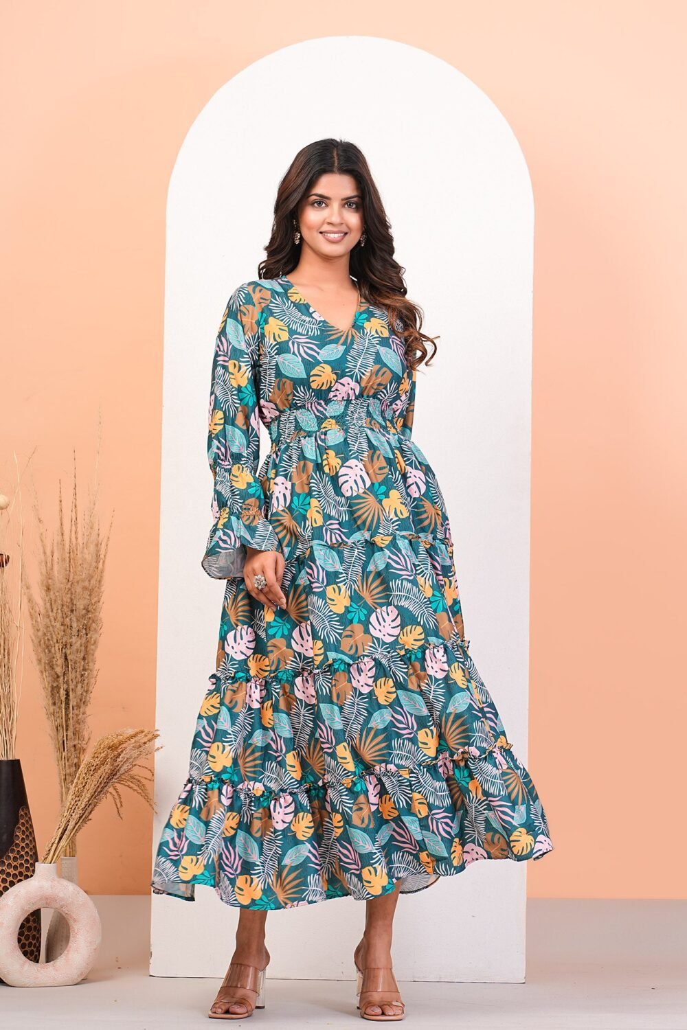 Multicolour Digital Printed Layered Dress