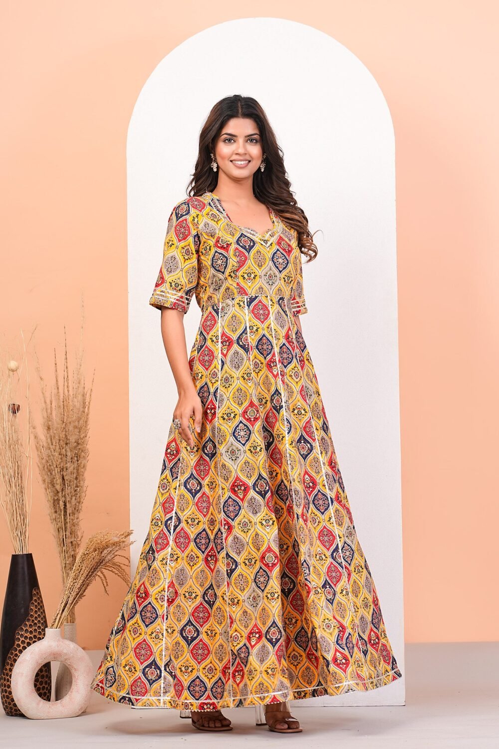 Sunburst Multicolored Printed Anarkali Suit Set