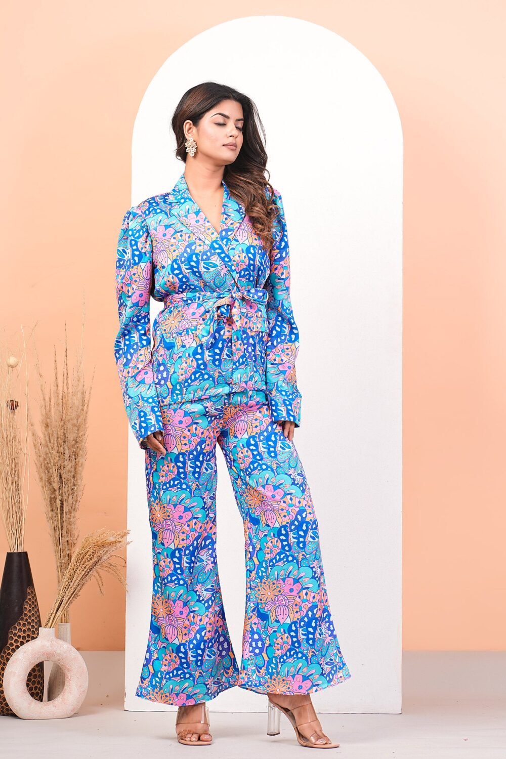 Multicolour Modal Satin Printed Pant Suit Set