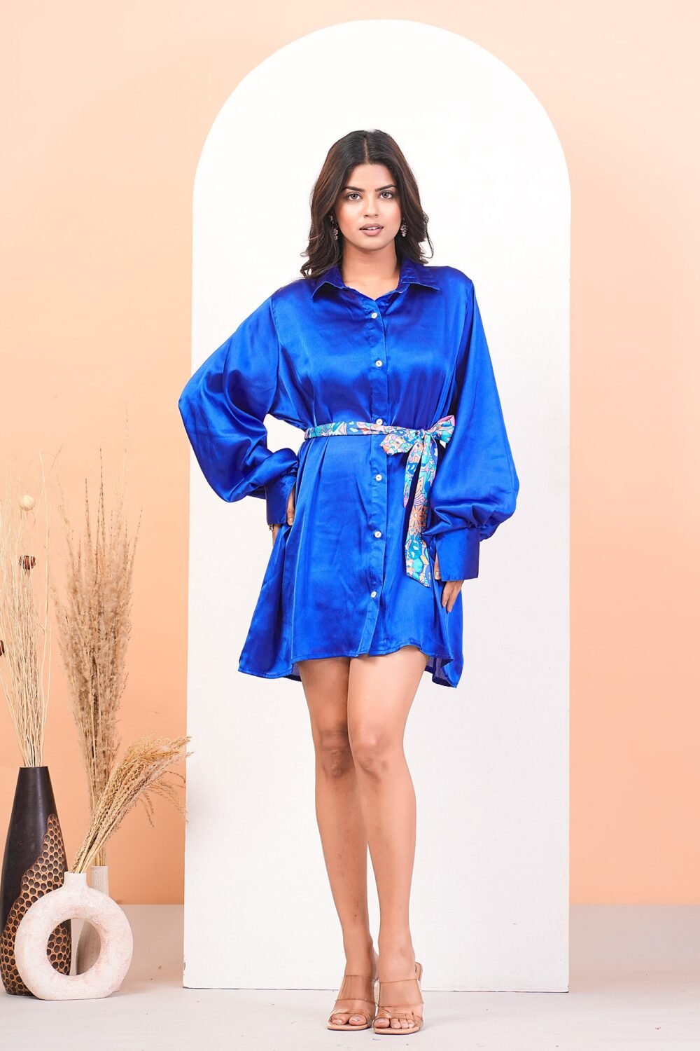 Persian Blue Shirt Dress With Belt