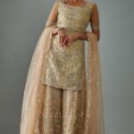 gold net embroidered sharara set