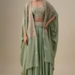 olive green habutai silk aari & zardosi embroidered sharara set