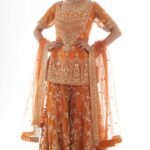 orange embroidered sharara set