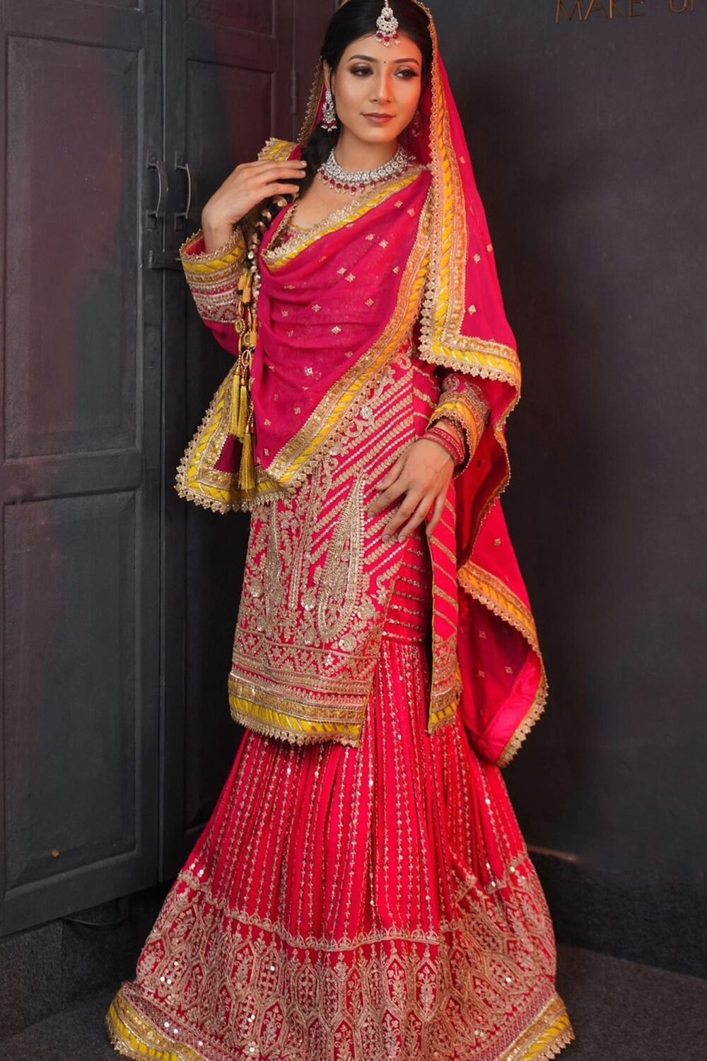 Georgette Barbie pink handwork sharara