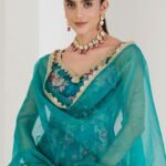 Green floral print anarkali set