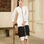 White and Black Colour Block Kurta and Pants ( set of 2 )
