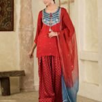 Maroon Print with Hand Embroidery Farsi Salwar Kurta set ( set of 3)