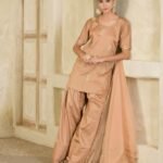 Gold Hand Embroidered Farsi Salwar Kurta Set ( set of 3 )