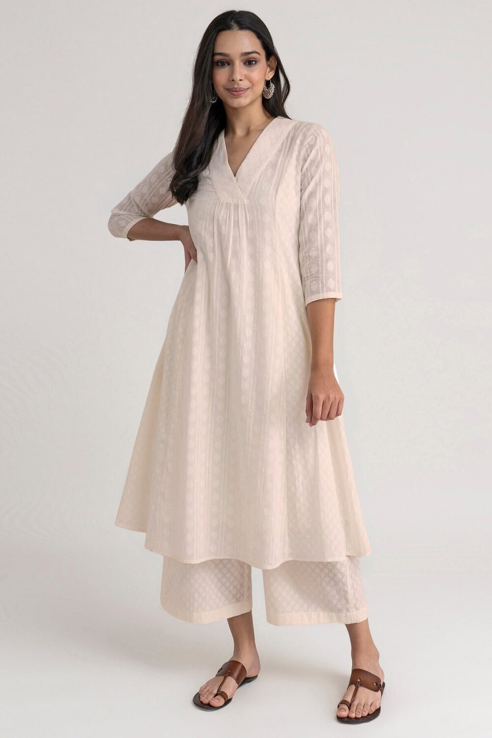 Cotton Jacquard Kurta Set - Off White