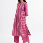 Cotton Dabu Handblock Striped Printed Kurta Set - Pink