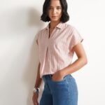 Cotton Checked Collared Top - Pink