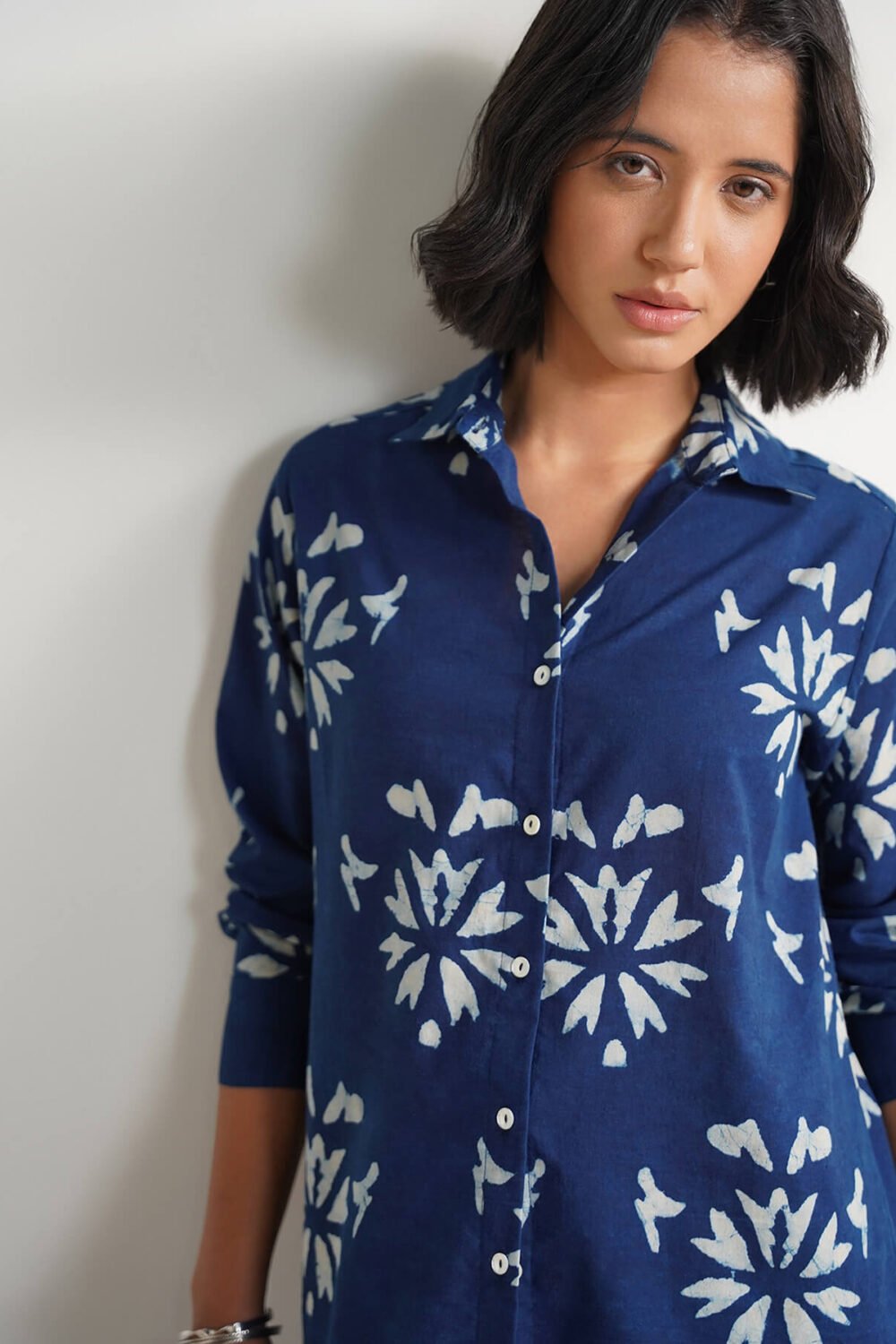 Cotton Dabu Handblock Shirt - Indigo