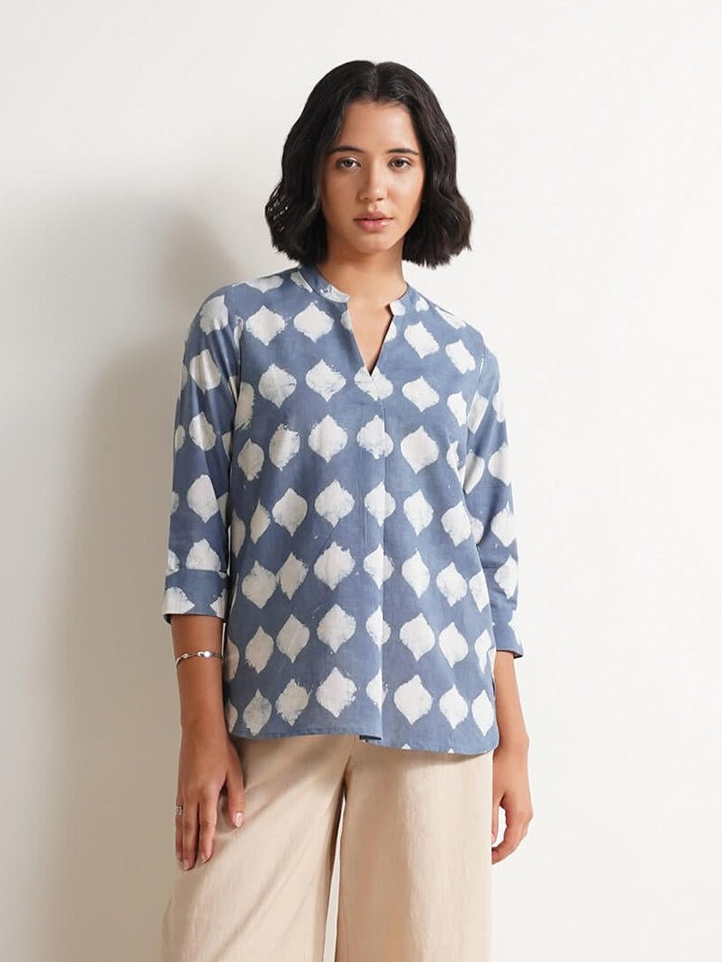 Cotton Dabu Abstract Print Top - Grey