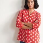 Cotton Dabu Geometric Print Top - Peach