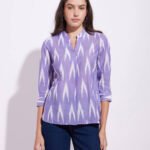 Cotton Ikat Front Pleated Top - Purple