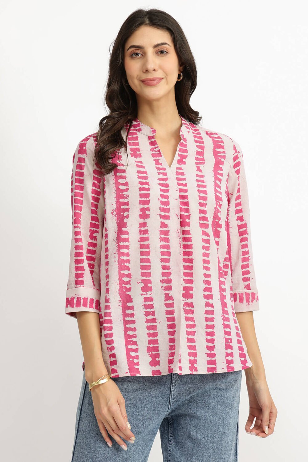 Cotton Dabu Striped Top - Pink