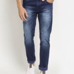 Men Dark Blue Solid Cotton Blend Jeans
