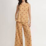 Cotton Floral Co-ord Set - Beige & Red