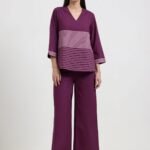 Cotton Striped Co-ord Set - Purple