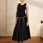 Linen Blend Colourblock Co-ord Set - Black