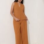 Linen Blend Solid Co-ord Set - Mustard