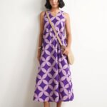 Cotton Geometric A-Line Dress - Lavender