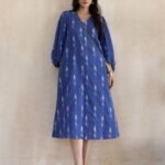 Cotton Ikat A-Line Dress - Blue