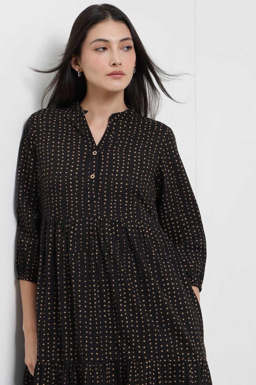 Cotton Polka Fit and Flare Dress - Black