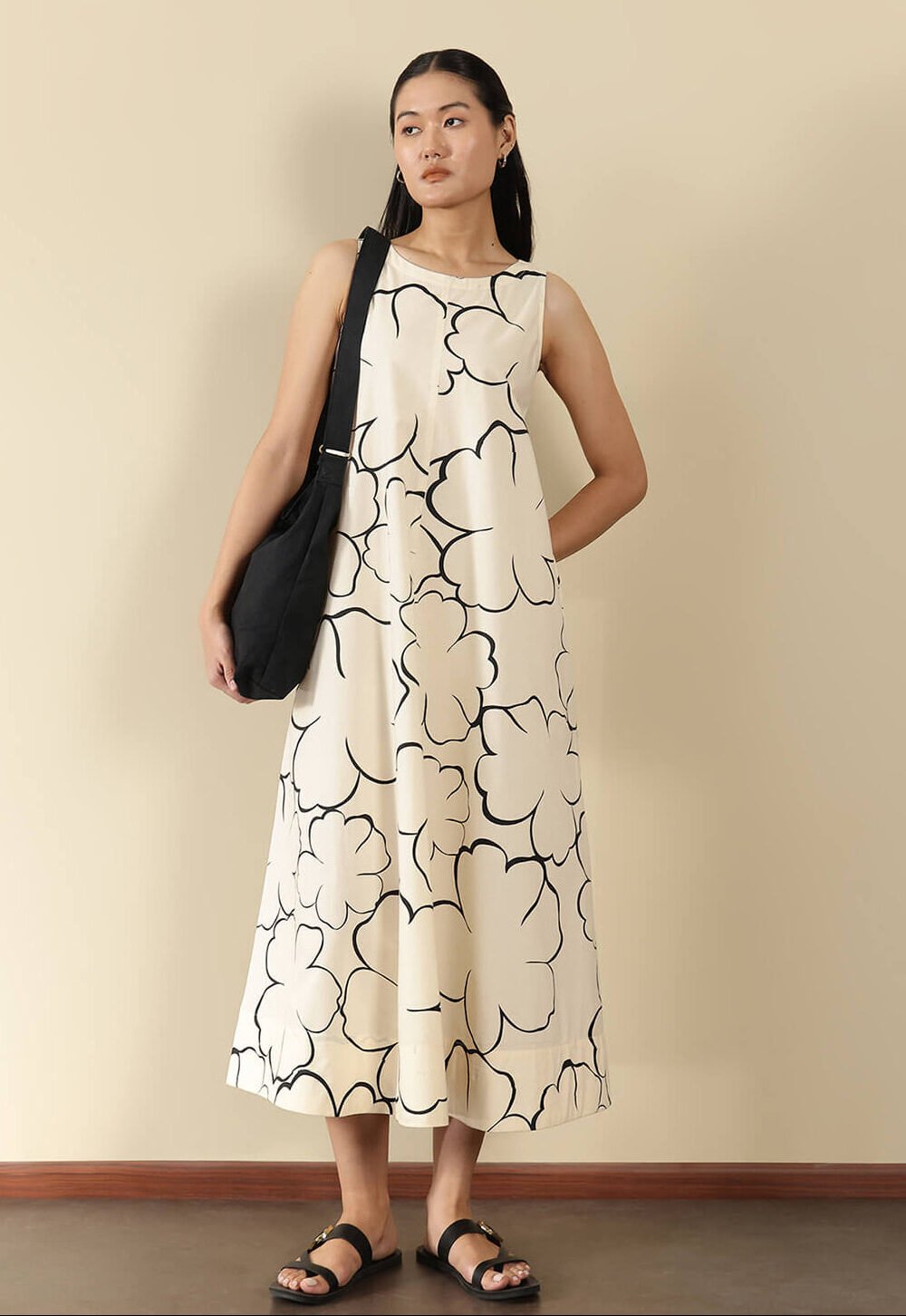 Cotton Floral A-Line Dress - Off White