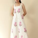 Cotton Floral A-Line Dress - Off White