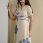 Cotton Placement Floral Dress - Off White