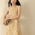 Cotton Dabu Floral A-Line Dress - Mustard