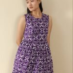Cotton Geometric Fit and Flare Dress - Purple