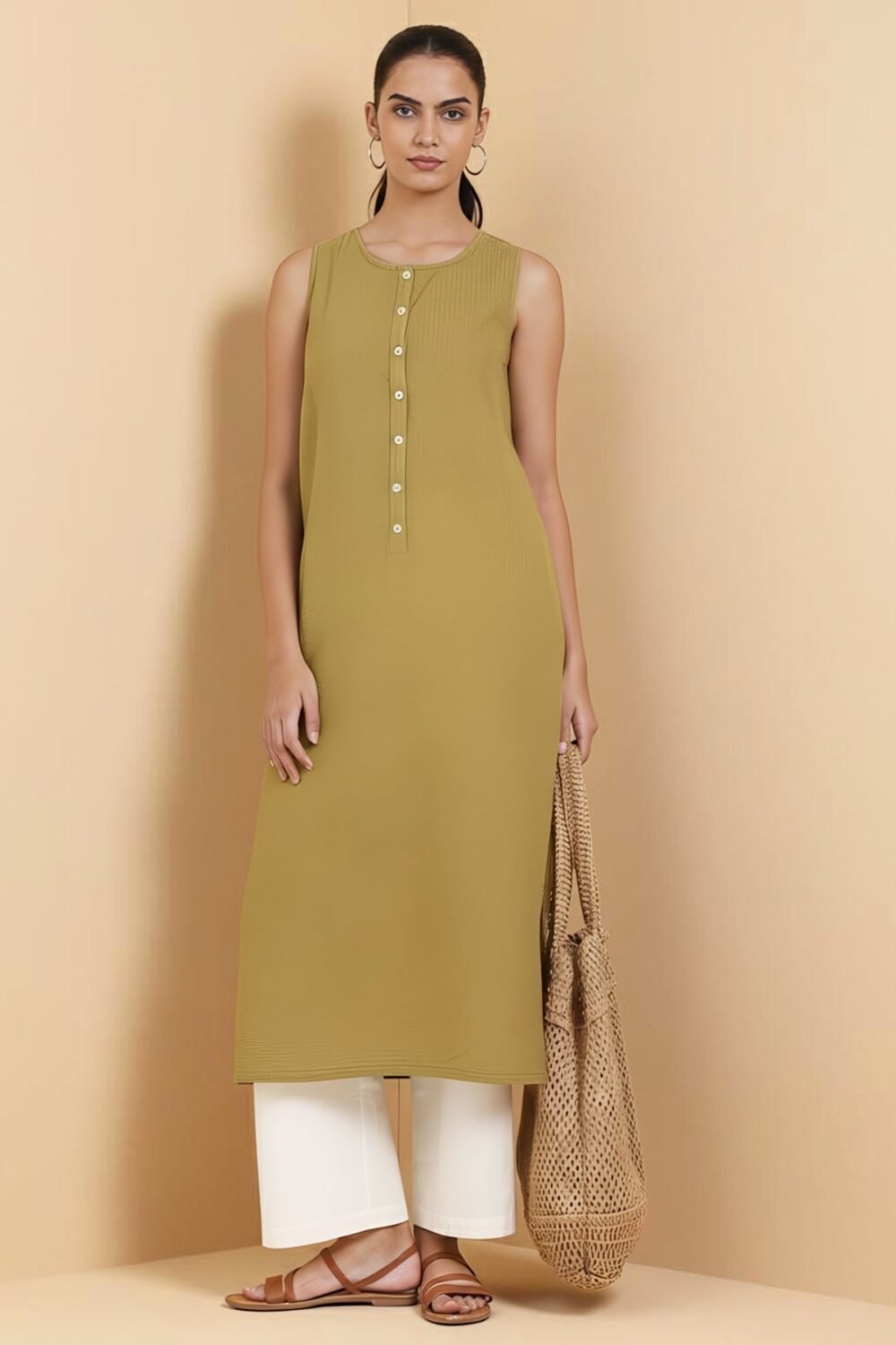 Cotton Solid Straight Kurta - Green