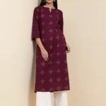 Cotton Floral Straight Kurta - Magenta