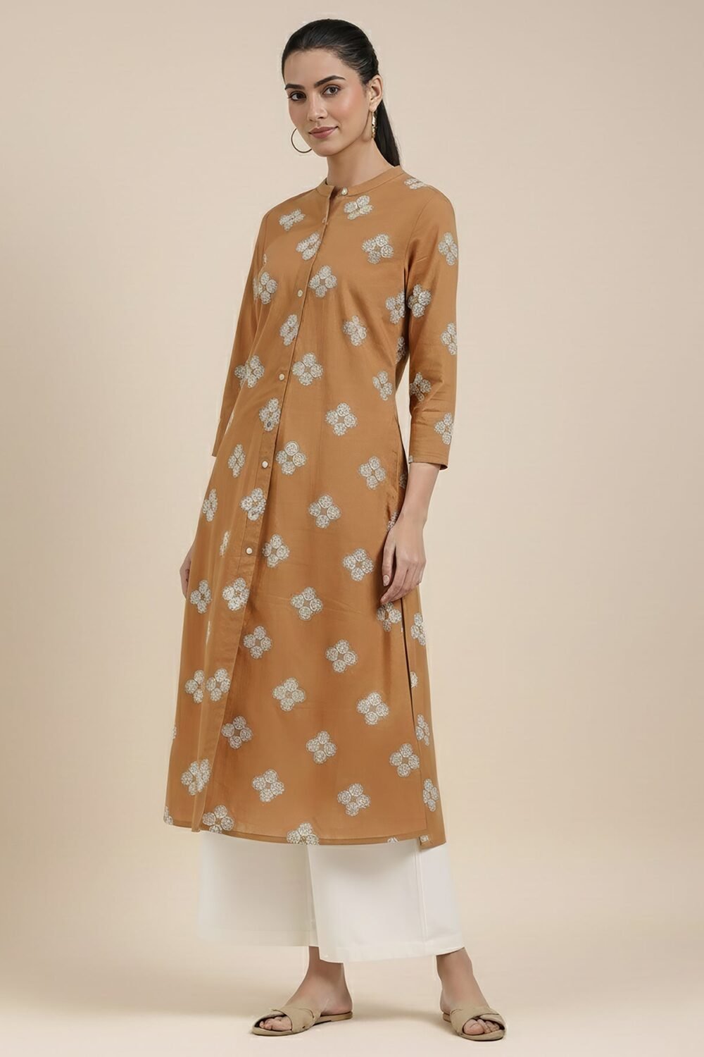 Cotton Floral Flared Kurta - Yellow