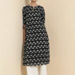 Cotton Floral Straight Kurta - Black