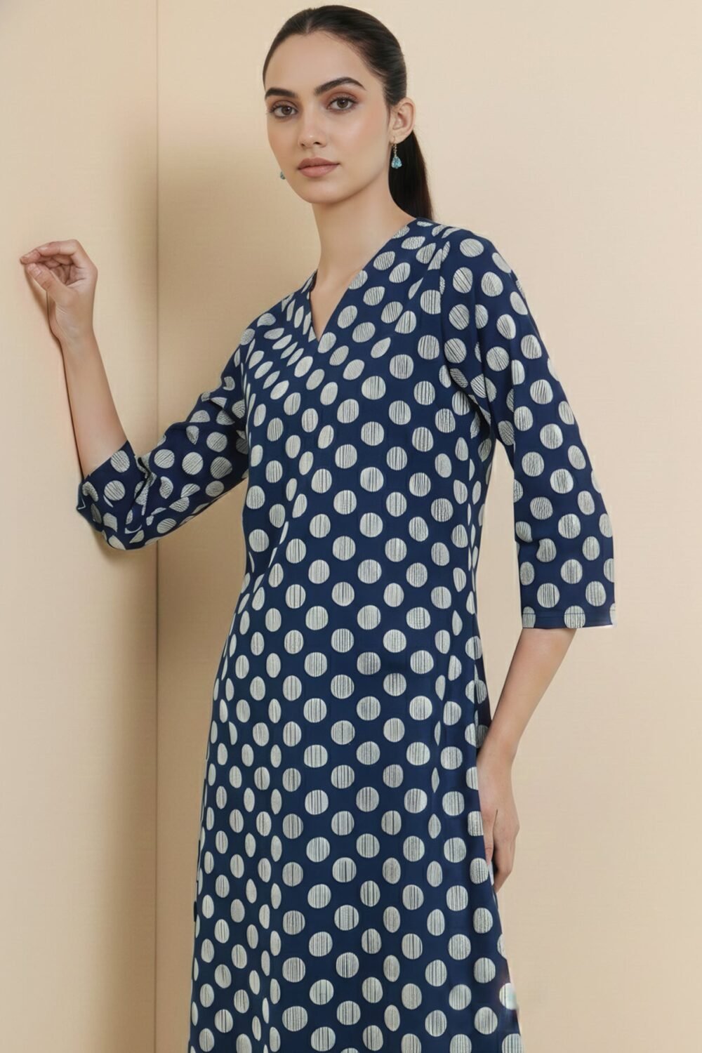 Cotton Geometric Straight Kurta - Blue