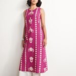 Cotton Round Neck Floral Straight Kurta - Magenta