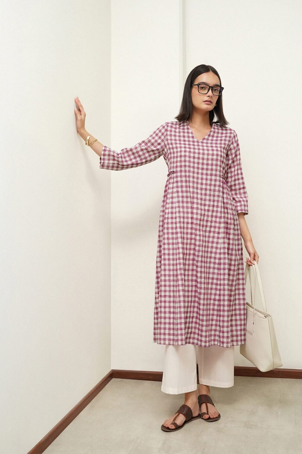 Cotton V-Neck Regular Kurta - Purple