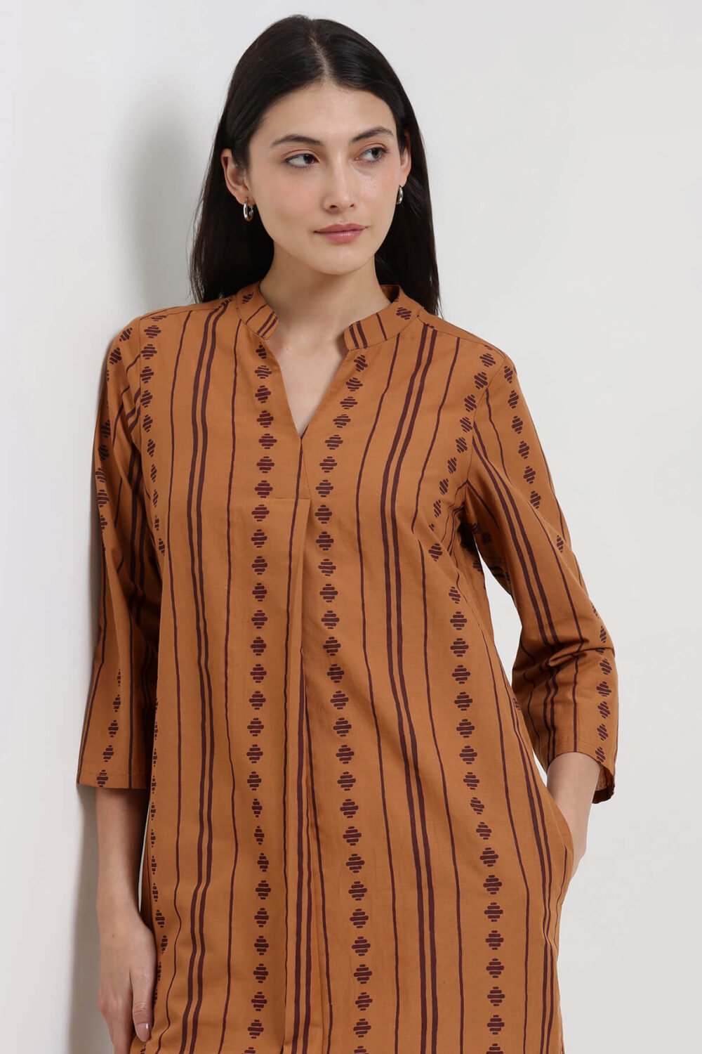 Cotton Striped Straight Kurta - Rust