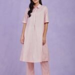 Cotton Lurex Striped Kurta - Pink