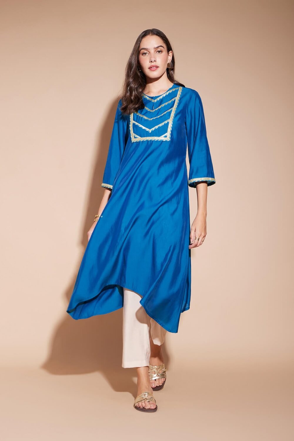 Viscose Solid Asymmetrical Kurta - Blue