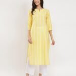 Cotton Striped Straight Kurta - Yellow