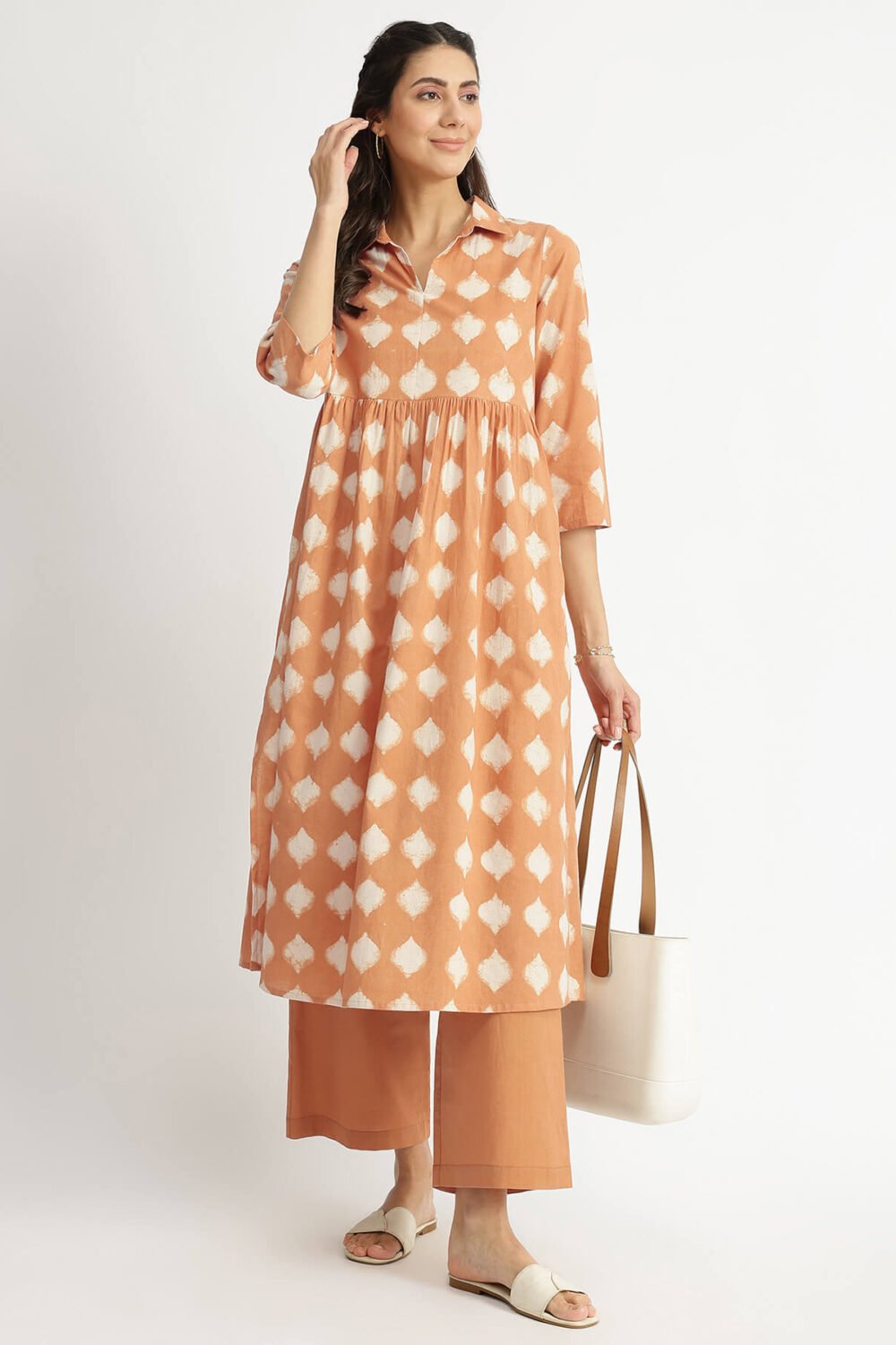 Cotton Dabu Abstract Print Kurta Set - Rust