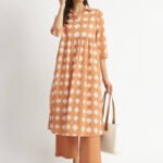 Cotton Dabu Abstract Print Kurta Set - Rust