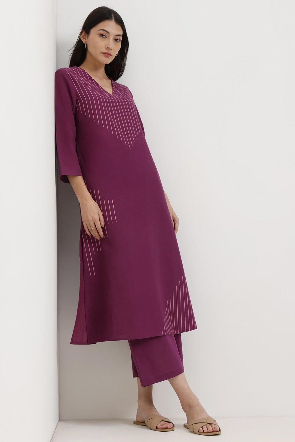 Cotton Geometric Print Kurta Set - Purple