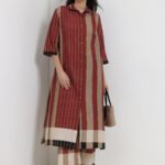 Cotton Stripe Play Shirt Kurta Set - Beige & Rust