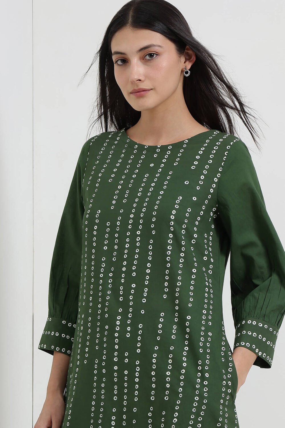 Cotton Bandhani A-Line Kurta Set - Green