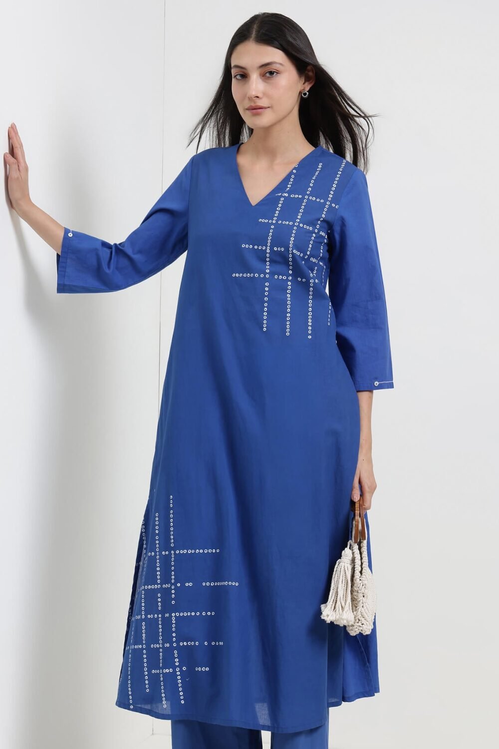 Cotton Bandhani A-Line Kurta Set - Blue
